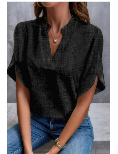 Sleek Short-sleeved  V-neck Chiffon Shirt - New V-neck Shirt Women's Casual Versatile Clothing