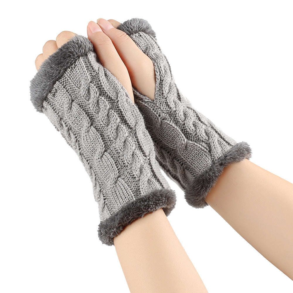Winter Plush Gloves - Twist Knitted Fingerless Fleece Gloves Women Warm Thickened Woolen Gloves