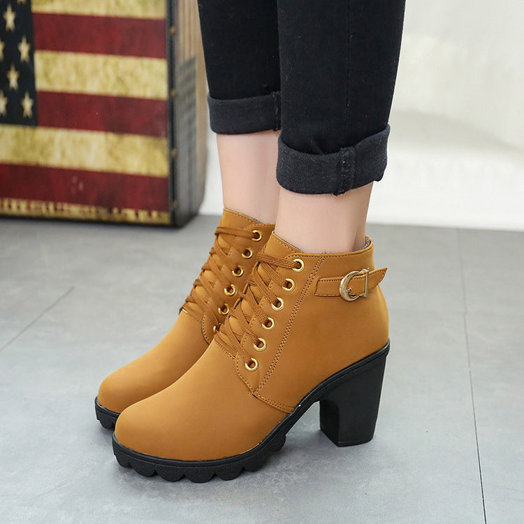 Chunky Block Heel Boots - Buckle Ankle Boots Women Shoes
