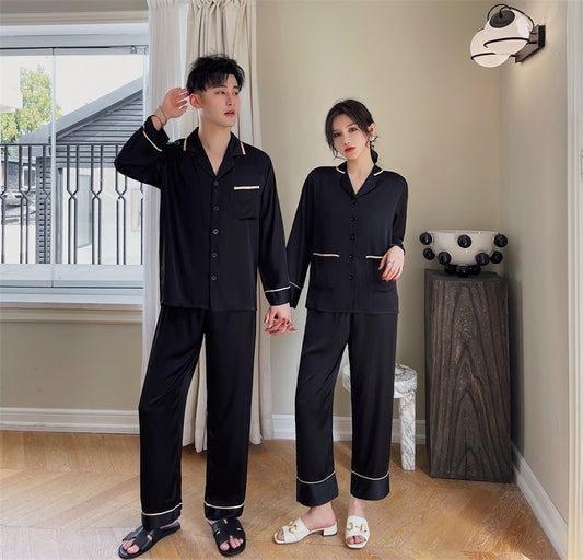 Couple Pajamas - Lapel Cardigan Long Sleeves