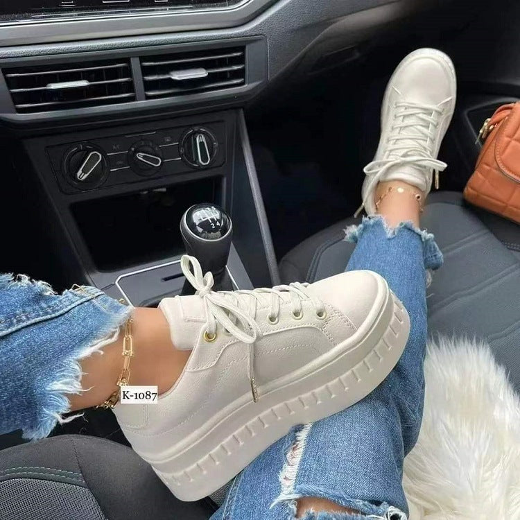Chunky Heel Shoes - Ankle Boots Lace-up Sneakers For Women