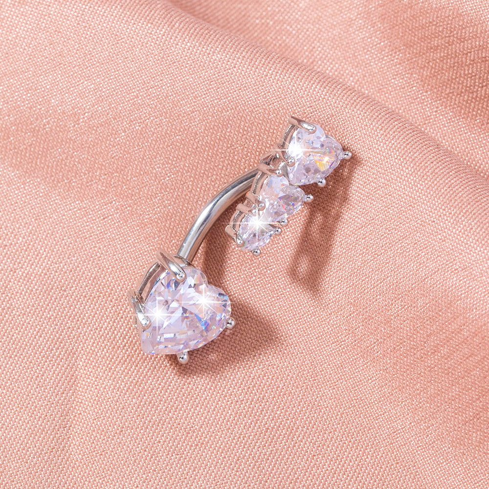 STAINLESS STEEL HEART-TO-HEART NAVEL PIN - human body piercing jewelry woman