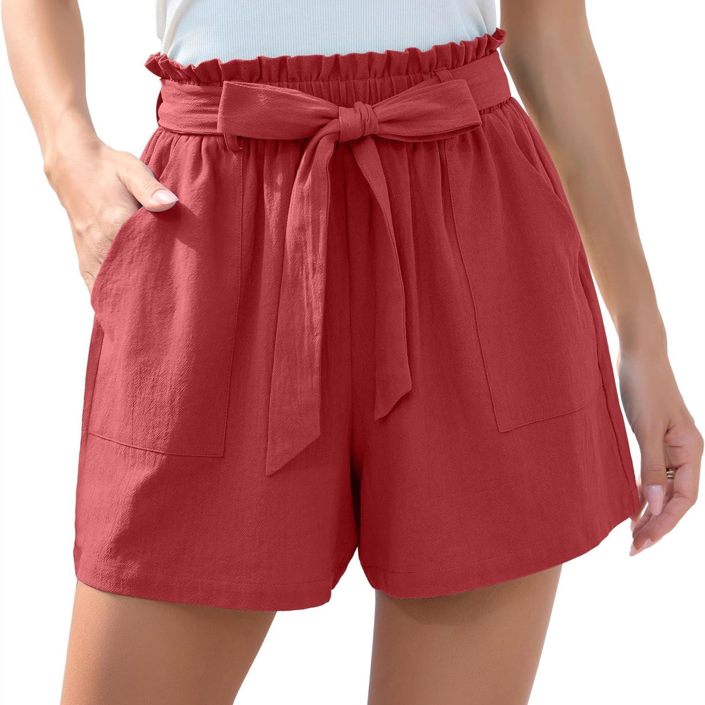 Fashion Ruffle Bow Waist Tie Shorts - Summer Beach Pants With Pockets Women's Clothing
