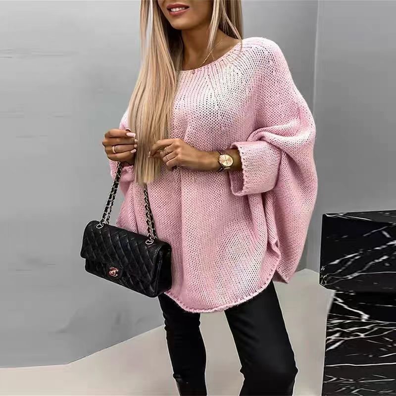 Winter Loose Batwing Sleeve Pullover Sweater - Fashion Oversized Knitted Shawl Sweater Tops For Women Clothing
