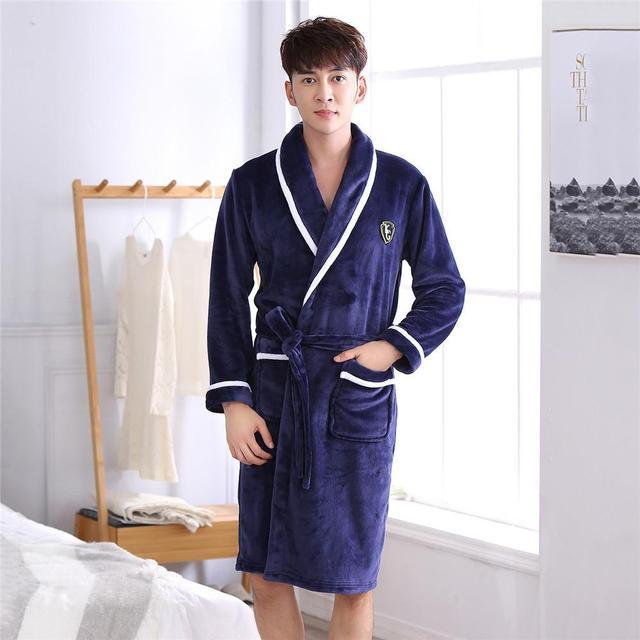 Winter Flannel Lovers Robe Gown - Elegant Solid Casual Sleepwear