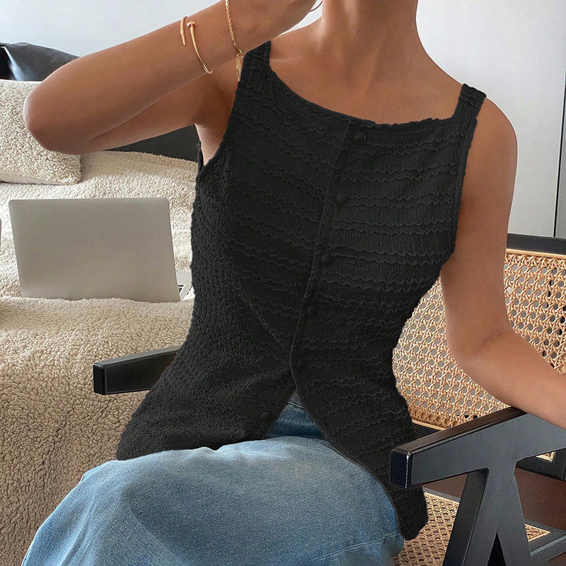 Fashionable Square Neck Button Blouse - Womens Trendy Square Neck Button Up Vest Top Y2k Going Out Tank Tops