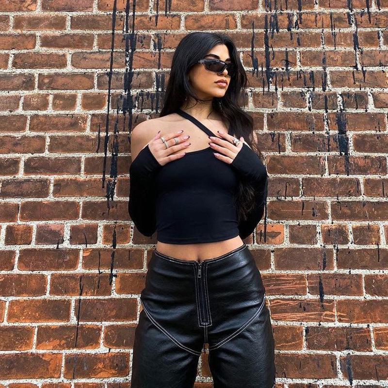 New Fall Irregular Split Oversleeves Slim T-shirt Women