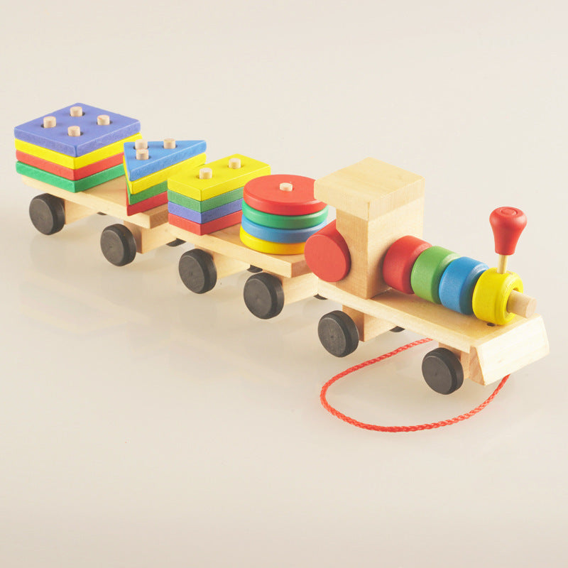 Wooden Train Three-section Tractor Toy - Children's Intelligence Puzzle Toys Educational Toys