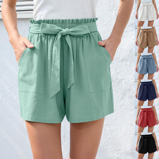 Fashion Ruffle Bow Waist Tie Shorts - Summer Beach Pants With Pockets Women's Clothing