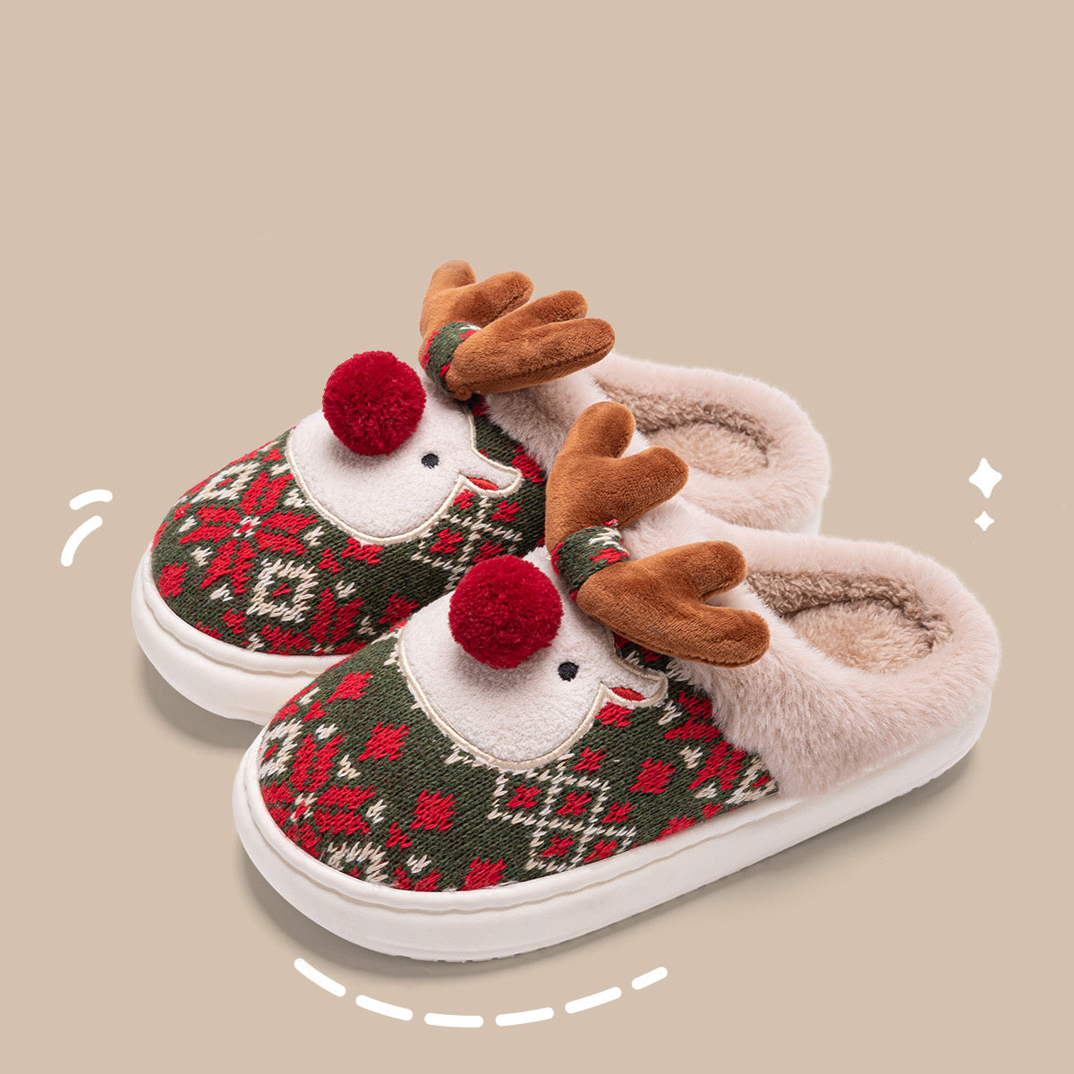 Cute Christmas Elk Plush Slippers - Winter Ins Fashion Non-slip Floor Bedroom Home Slippers For Women