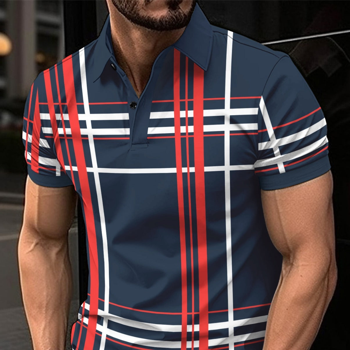 Men's Printed Lapel Button Short-Sleeved Shirt