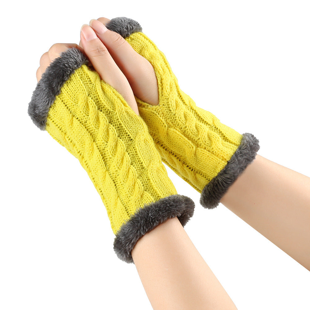 Winter Plush Gloves - Twist Knitted Fingerless Fleece Gloves Women Warm Thickened Woolen Gloves
