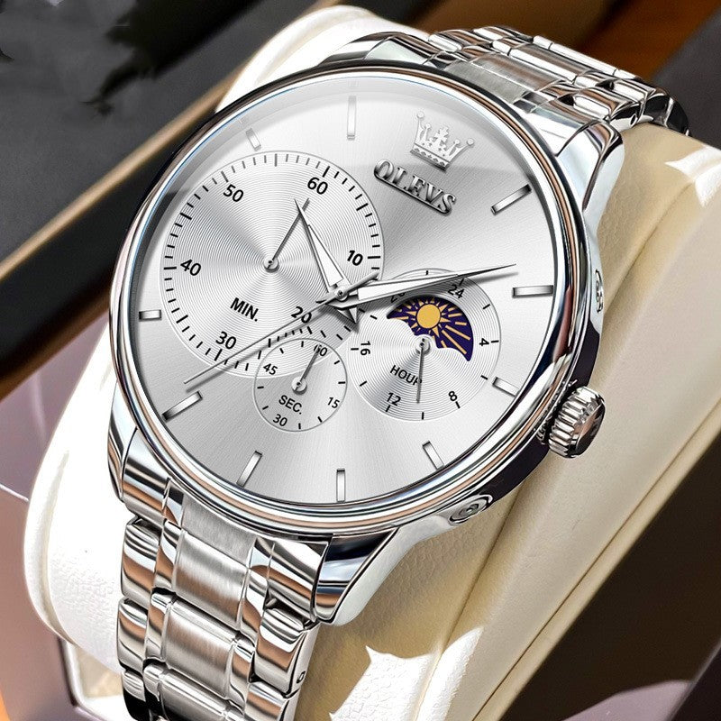 Multifunction Quartz Watch Men's Steel Belt Waterproof