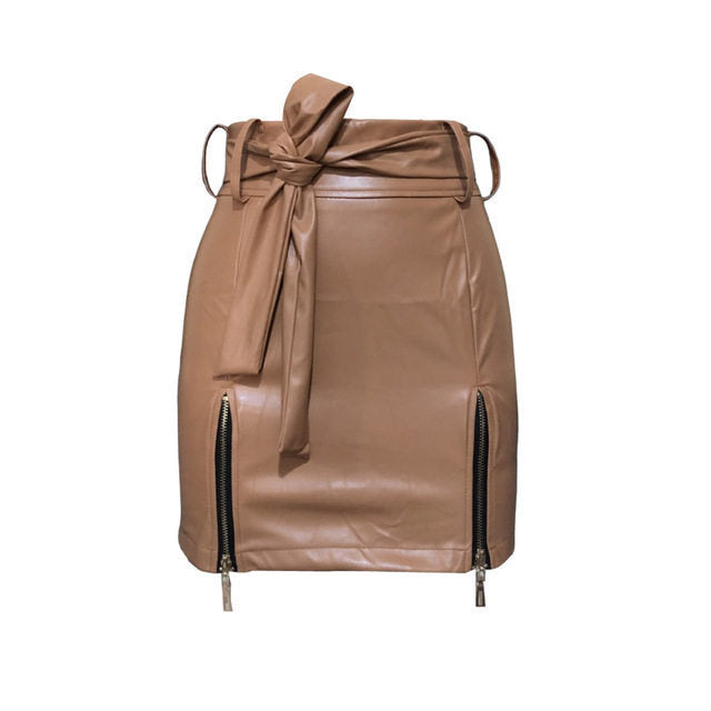 Women Bandage PU Leather Skirt - Ladies Short Mini Skirts