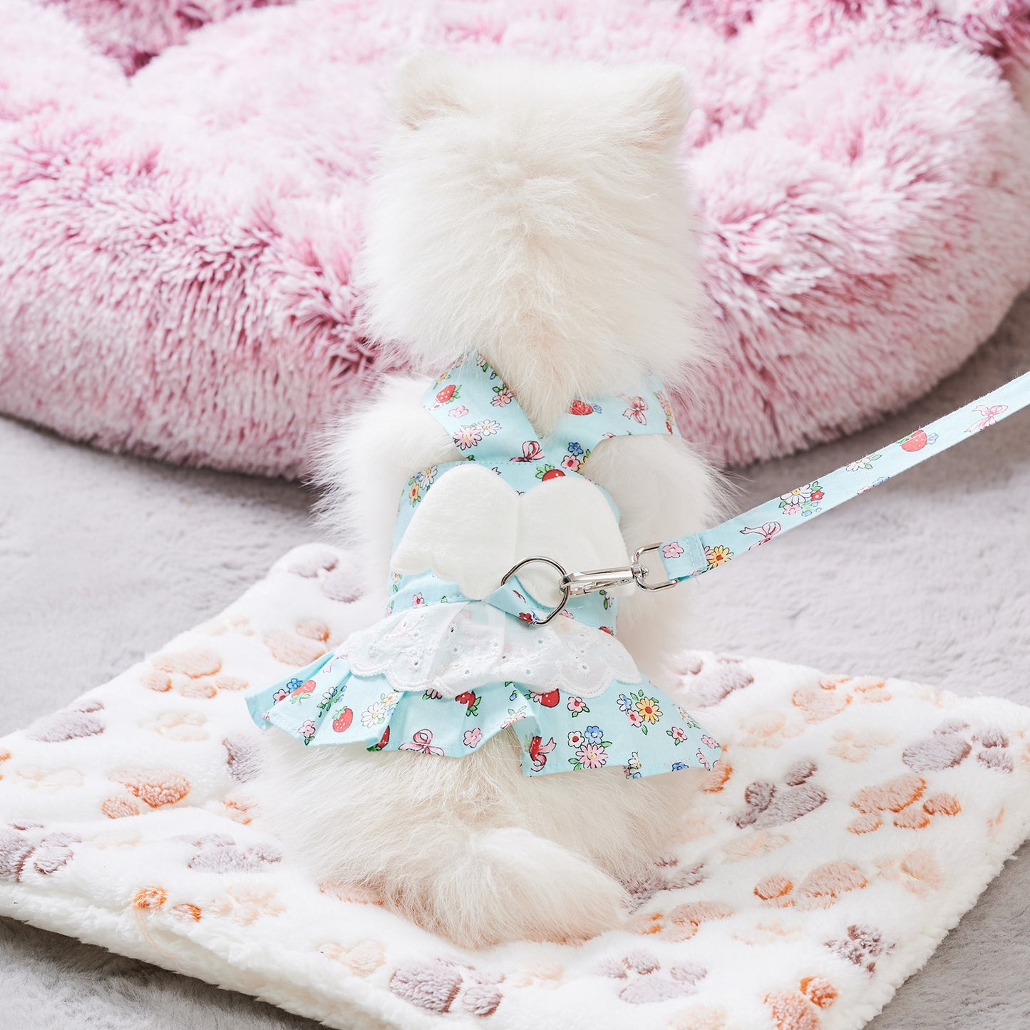 Dog Harness Dress with Leash Set – Cute Puppy Angel Wing Outfit for Small Pets