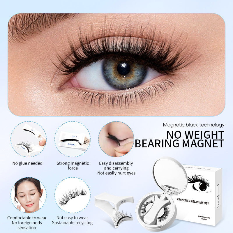 Magnetic False Eyelashes - Integrated Storage Box Glue-free Magnet False Eyelashes Natural Makeup Tools With Applicater