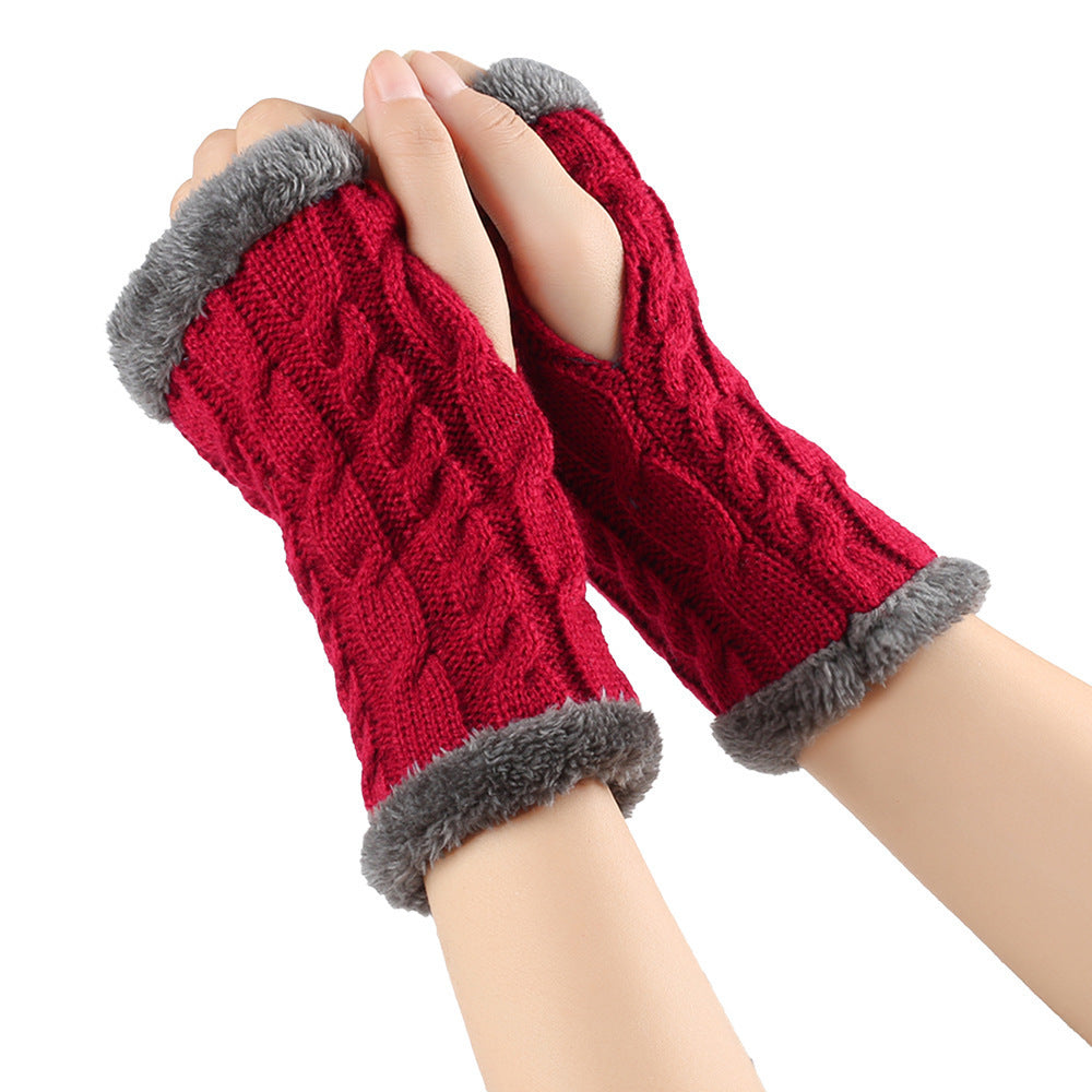Winter Plush Gloves - Twist Knitted Fingerless Fleece Gloves Women Warm Thickened Woolen Gloves