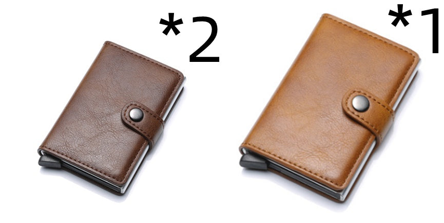 Anti-theft Men Vintage Wallet - Aluminum Metal Purse Leather Cover