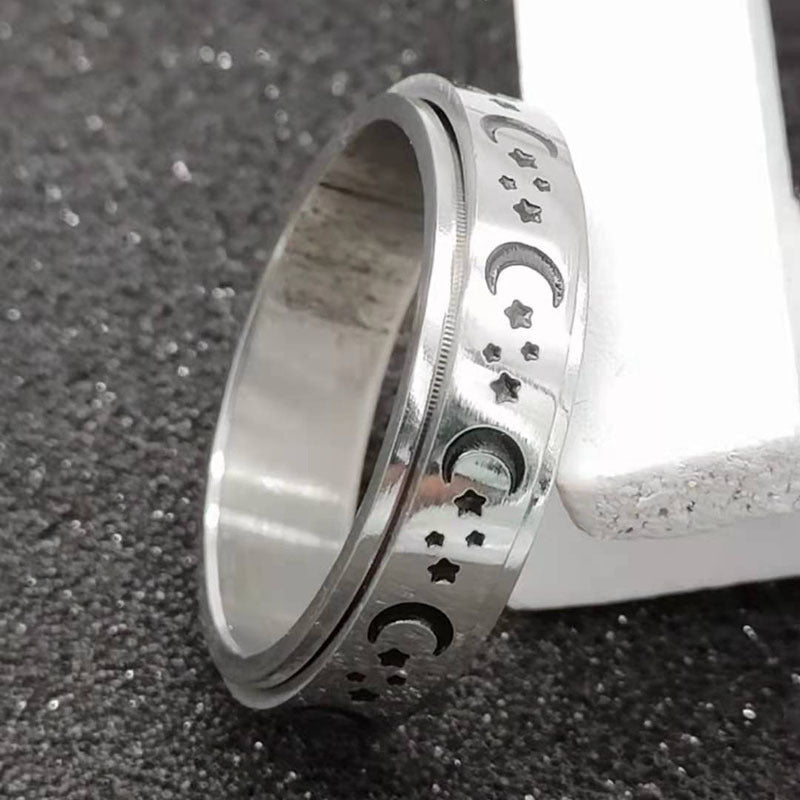 Stainless Steel Rotatable Spinner Ring - Moon Stars Relieve Anxiety Rings