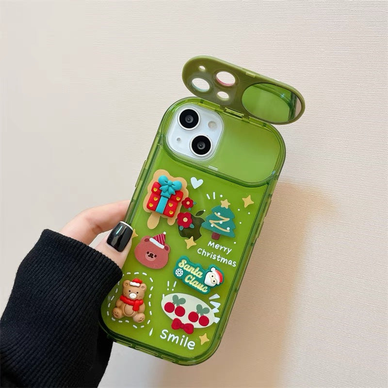 Silicone Protection Cover- Xmas Santa Claus Cute Elk Hat Pendant Flip Christmas Phone Case For I Phone 15 14 13 12 11 Pro Max Pro