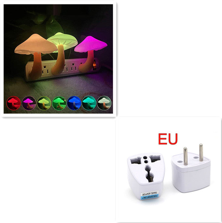 LED Night Light Mushroom Wall Socket Lamp - EU US Plug Warm White Light-control Sensor Bedroom Light Home Decoration