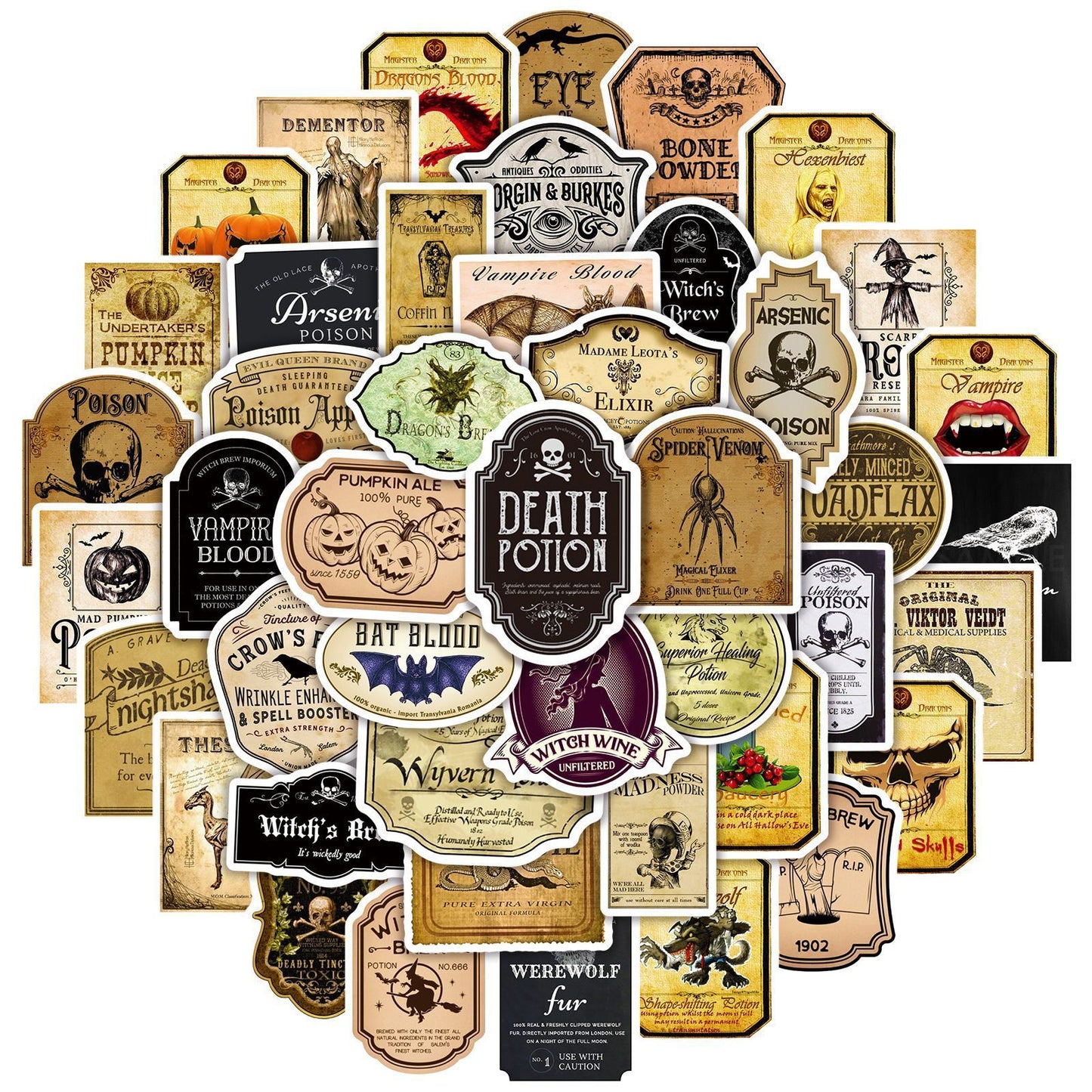 50 Vintage Halloween Bottles With Graffiti Stickers - JumoShop