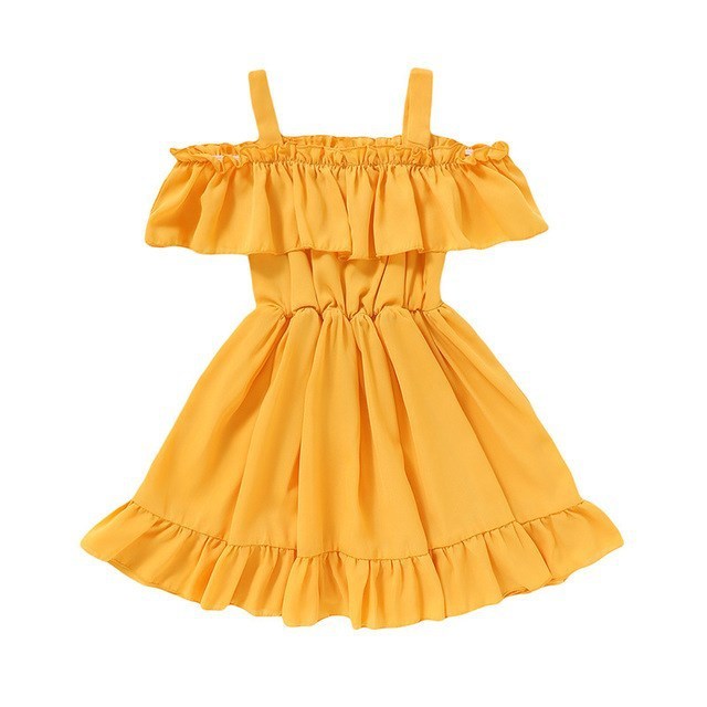 Babies and Kids Fashion Casual Gathered Solid Color Dresses