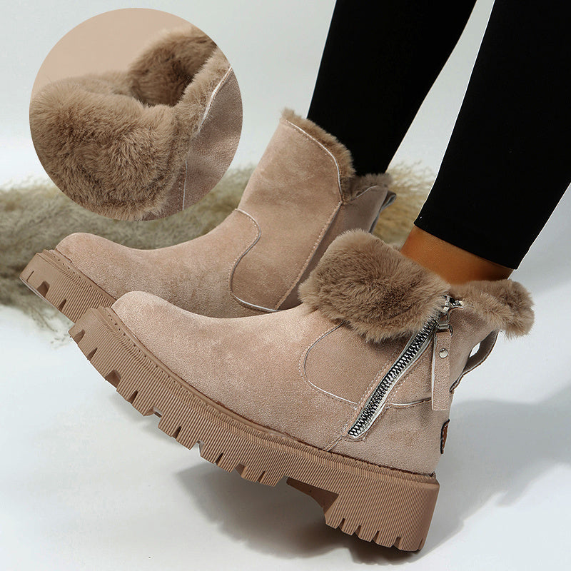 Thick Plush Snow Boots - Women Faux Suede Non-slip Winter Shoes
