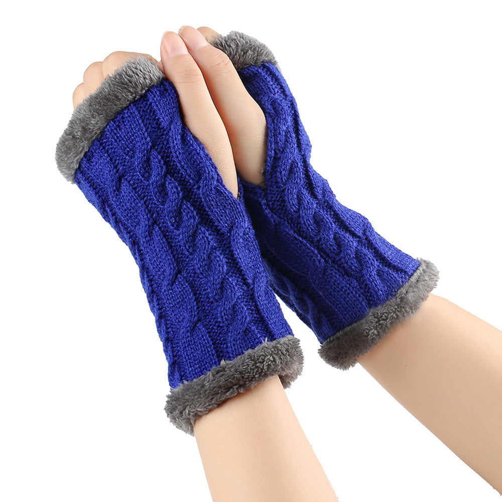 Winter Plush Gloves - Twist Knitted Fingerless Fleece Gloves Women Warm Thickened Woolen Gloves