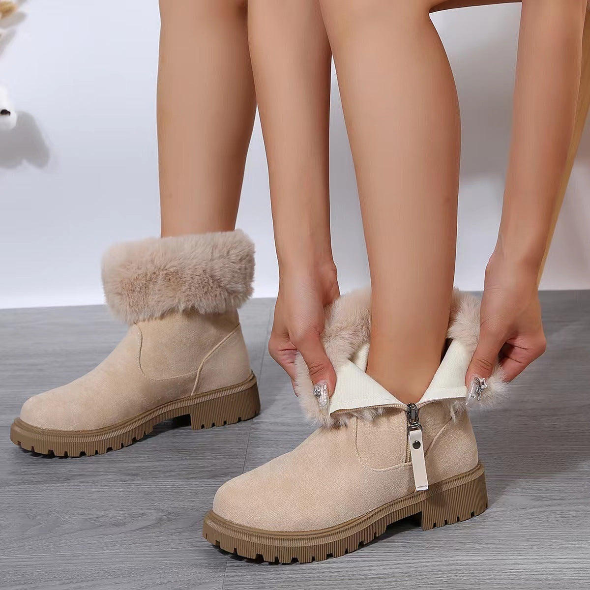 Warm Plush Boots - Winter Fashion Side-Zipper, Snow Boot For Women, Outdoor Thickened Low-heeled Shoes
