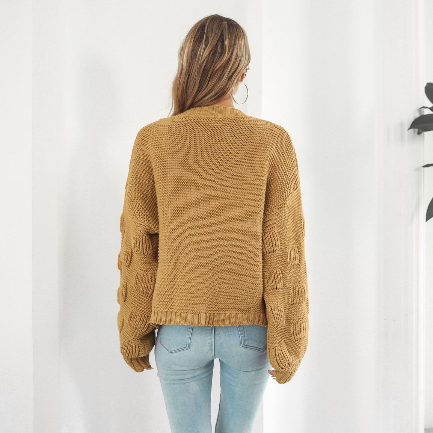 Puff Sleeve Cardigan Sweater - Women Clothes Front Chunky Knitwear Coat