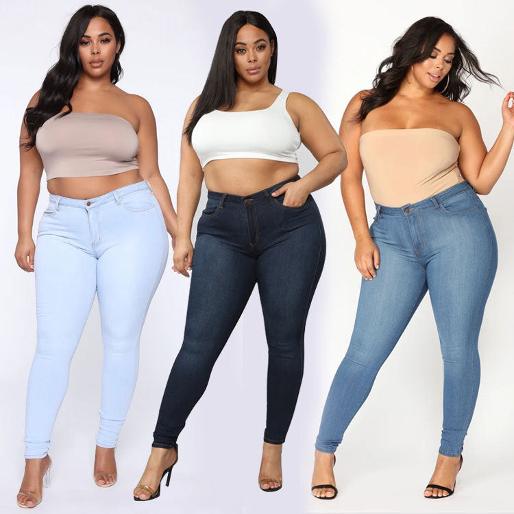 Women's Plus Size High Elastic Denim Pencil Pants
