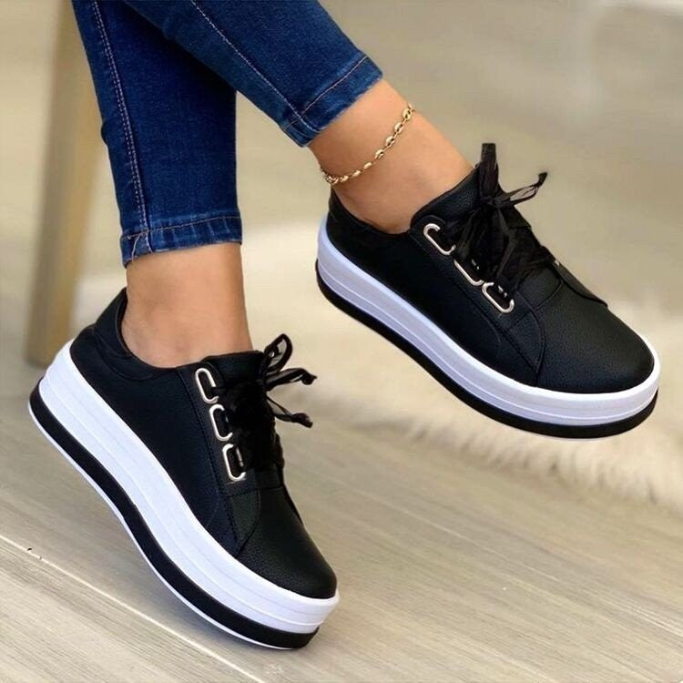 Fashion Flats Sneakers for Women - Ribbon Lace-up Platform Shoes