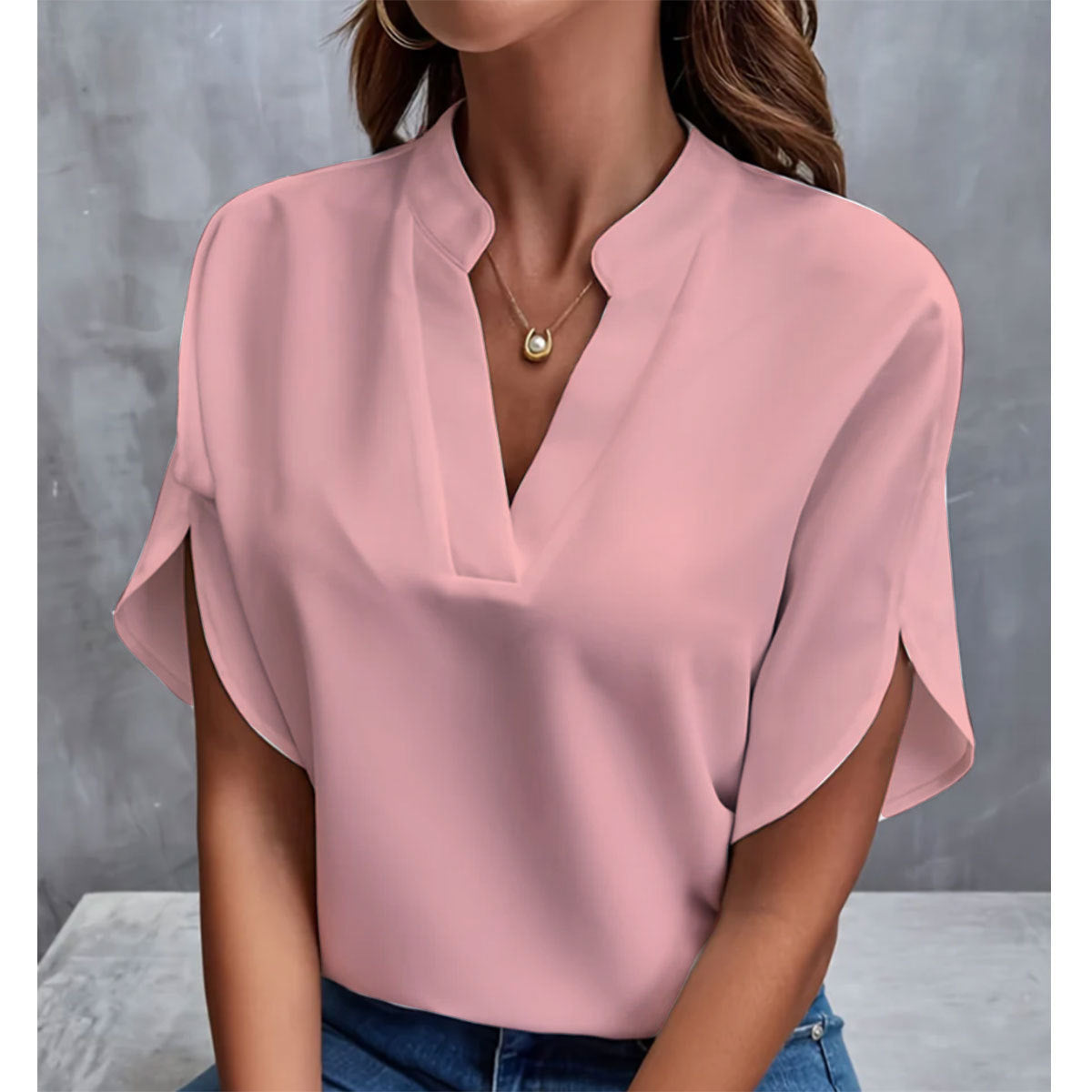 Sleek Short-sleeved  V-neck Chiffon Shirt - New V-neck Shirt Women's Casual Versatile Clothing