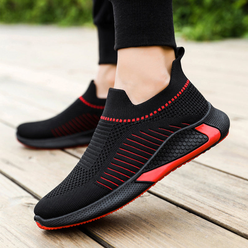 Fashion Mesh Sock Shoes With Striped Design - Men's Outdoor Breathable Slip-on Sneakers