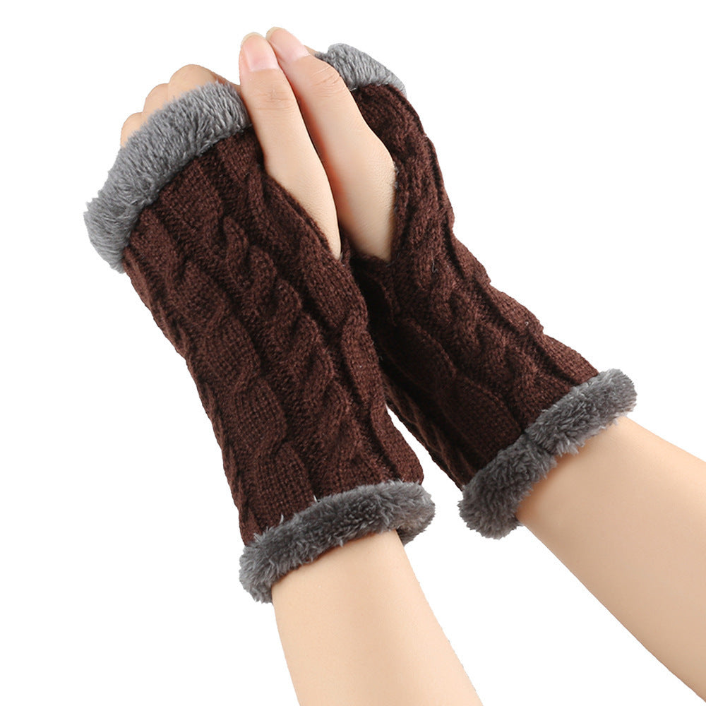 Winter Plush Gloves - Twist Knitted Fingerless Fleece Gloves Women Warm Thickened Woolen Gloves