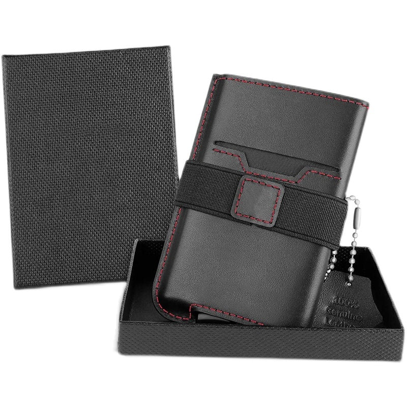 Men's Leather Wallet Compact Mini Card Holder - Aluminum Alloy Card Holder Wallet