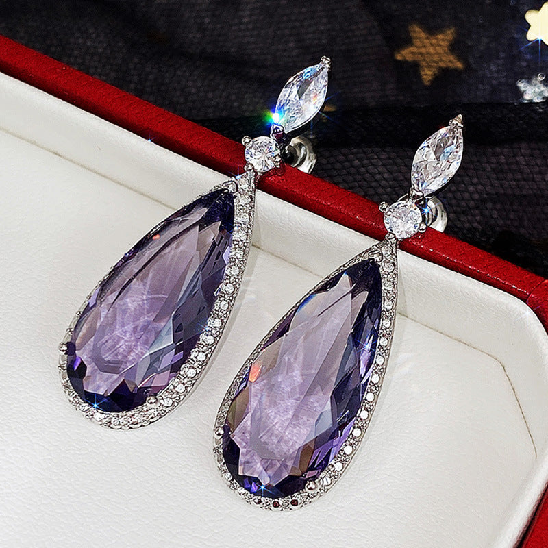 Micro-inlaid Purple Zircon Drop Earrings – Elegant Bridal Jewelry for Women! - JumoShop