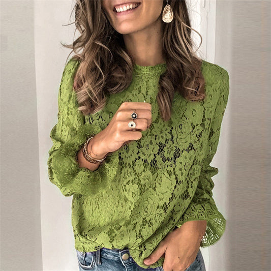 Hollow Lace Long Sleeve Blouse