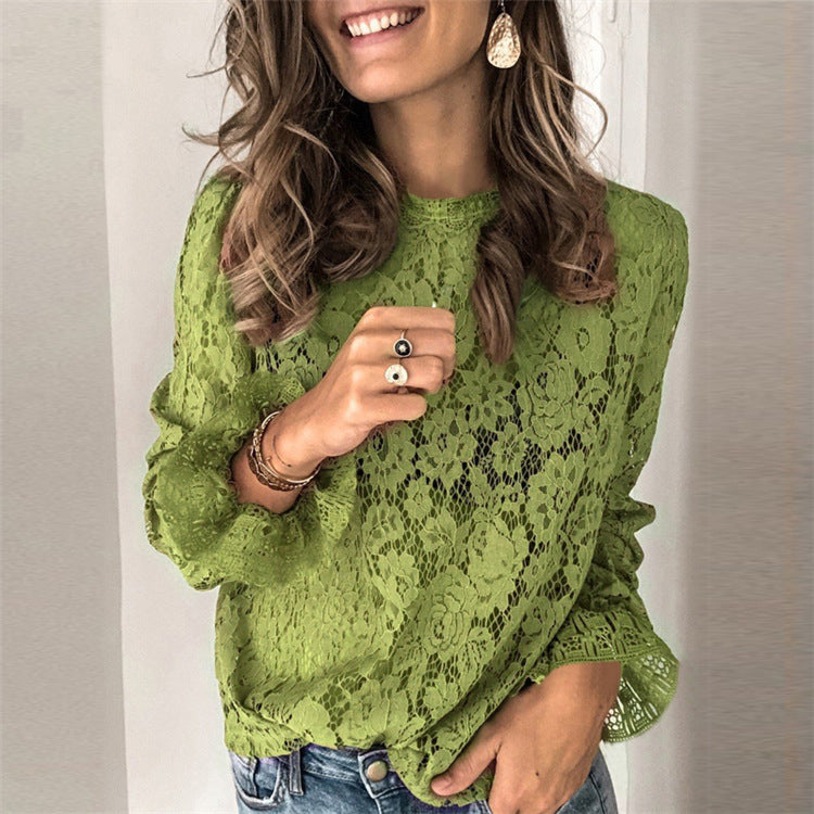 Hollow Lace Long Sleeve Blouse