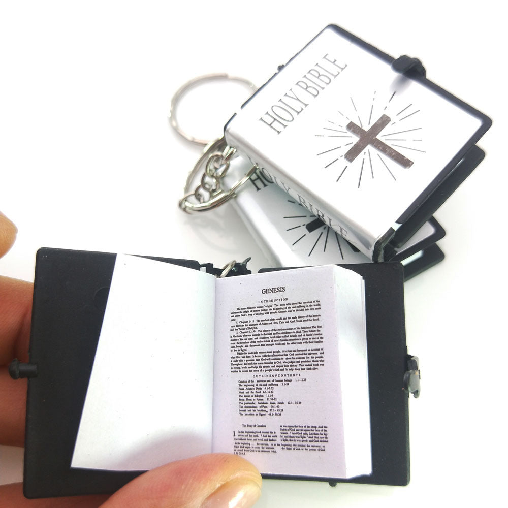 Mini English HOLY BIBLE Key Chains - Real Paper Readable Bible Christian Keyrings Bag Ornaments Religious Jewelry