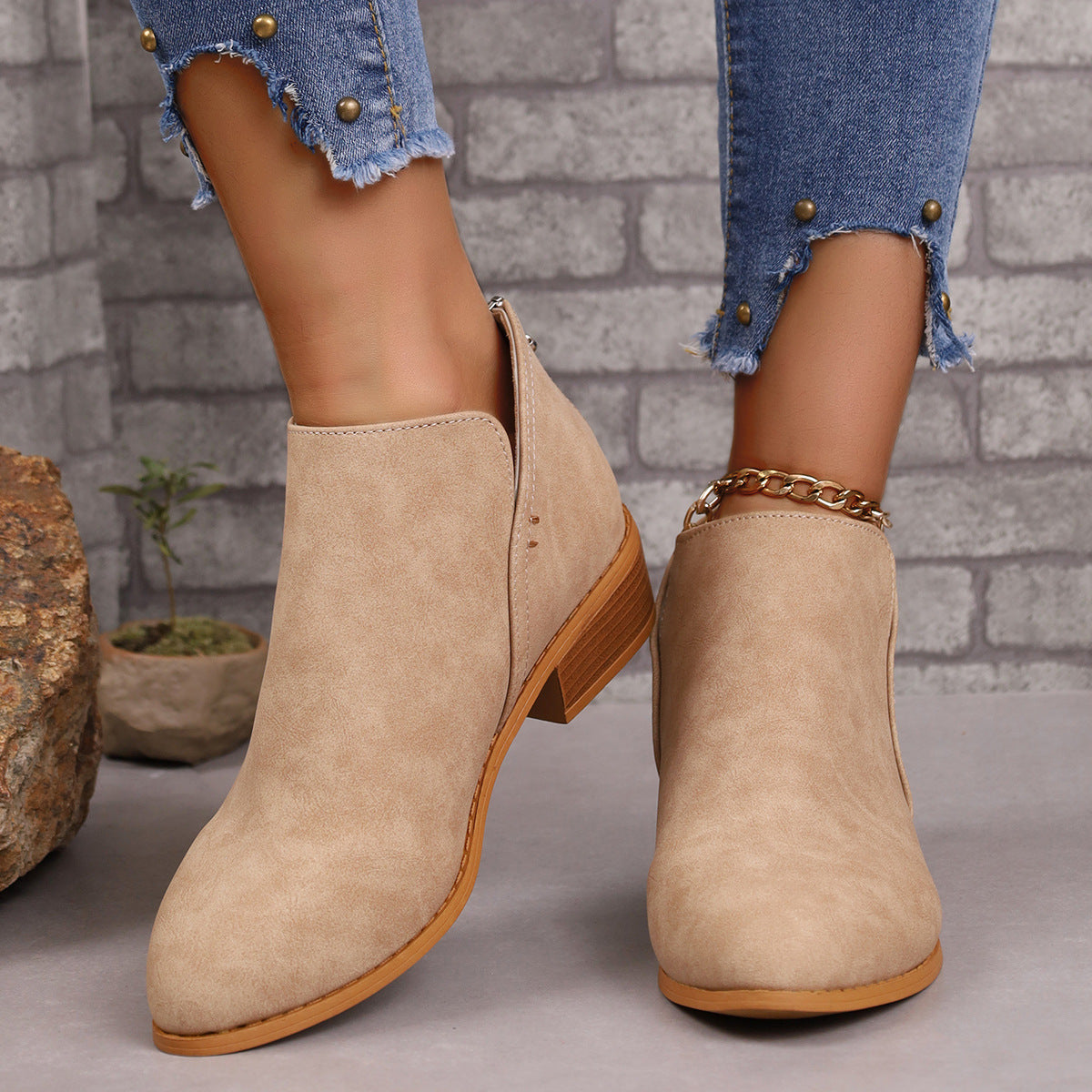 Chunky Heel Pointed Toe Ankle Boots