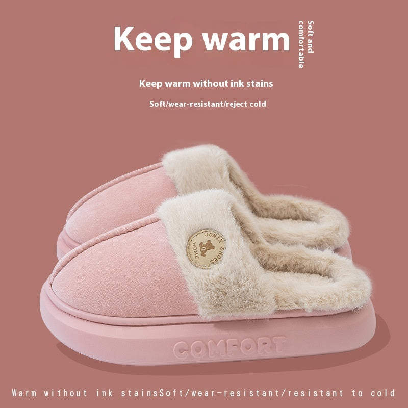 New Plush Slippers For Women - Men Winter Warm Home Slipper Indoor Thick-soled Fleece Shoes