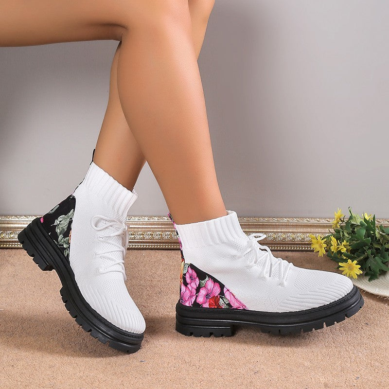 Knitted Flowers Print Boots