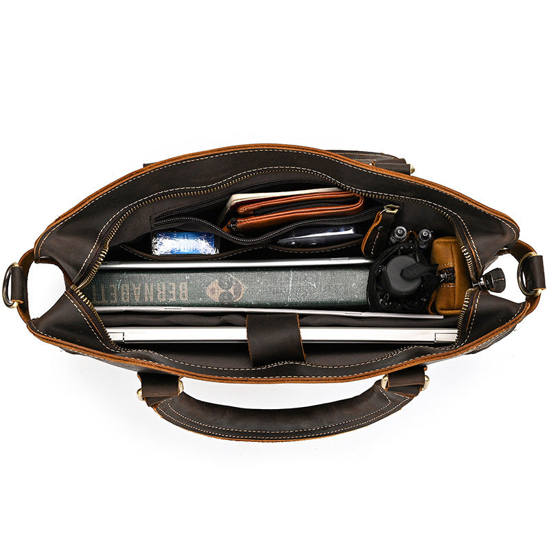 14-inch Commuter Business Briefcase - Retro Crazy Horse Leather Briefcase