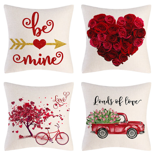 Valentine's Day Linen Cushion Cover - Pillowcase Holiday Gift