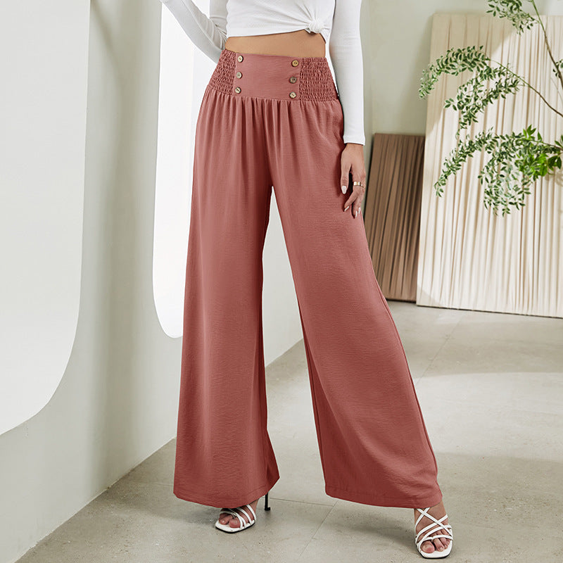 Elastic High Waist Wide Leg Pants - Casual Trousers For Women