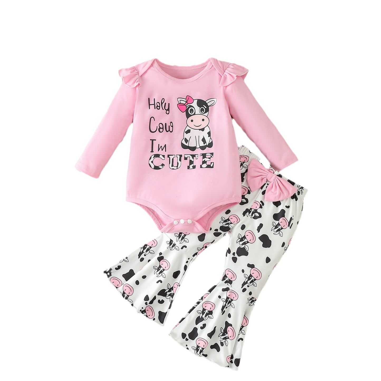 Infant Toddler Girls "Holy Cow I’m Cute" 2-Piece Outfit Set – Adorable & Playful! Infant Toddler Clothing, Girls Long-sleeve Suit - JumoShop