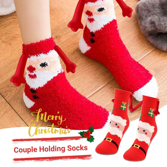 Christmas Supplies Magnetic Suction Hand In Hand Couple Socks - Coral Fleece Tube Socks Warm Slipper Bed Socks Winter Soft Warm Slipper
