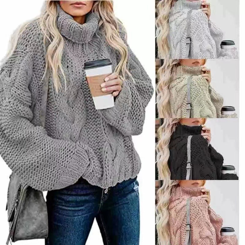 Women Fashion Casual Turtleneck Pullover - Loose-fitting Long Sleeves Sweater